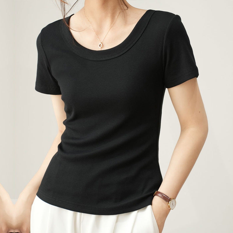 Slim Fit Slimming Women T-shirt Short And Thin Western Style Youthful-looking Top