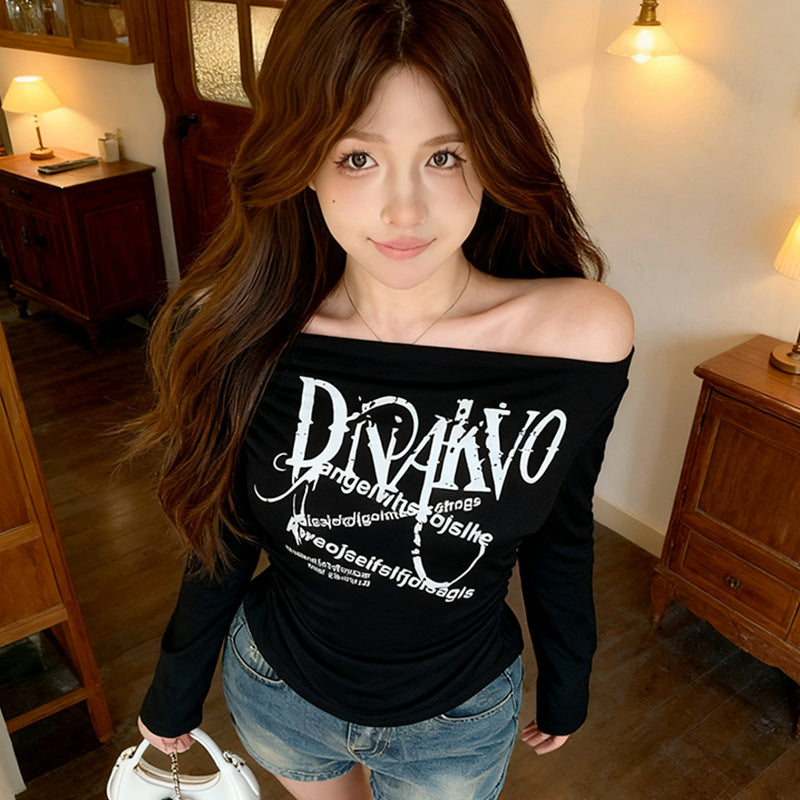One-shoulder Slanted Shoulder Long Sleeve Slim And Slimming Base Shirt