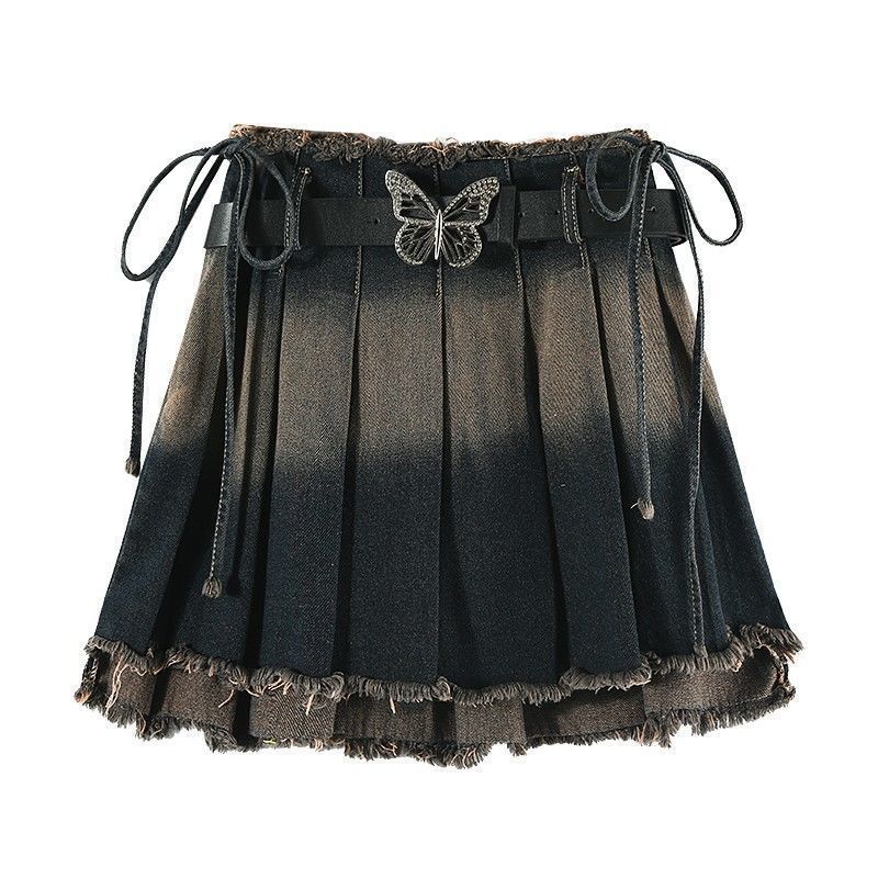 One-piece Denim Skirt Sexy Slim Fit Slimming Small Street Pleated Skirt