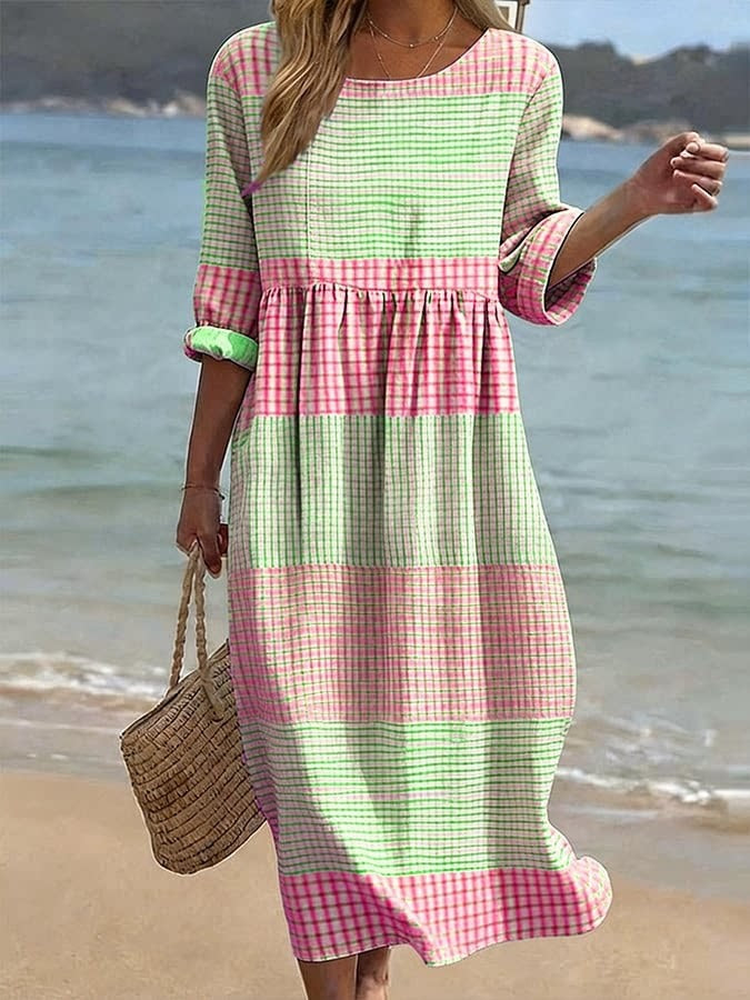 Women's Loose Round Neck Fashion Premium Long Sleeve Printed Dress