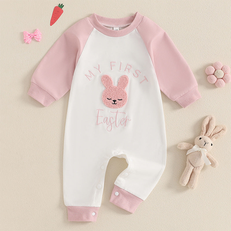 Outdoor Cartoon Color-Block Long-Sleeve Romper Jumpsuit