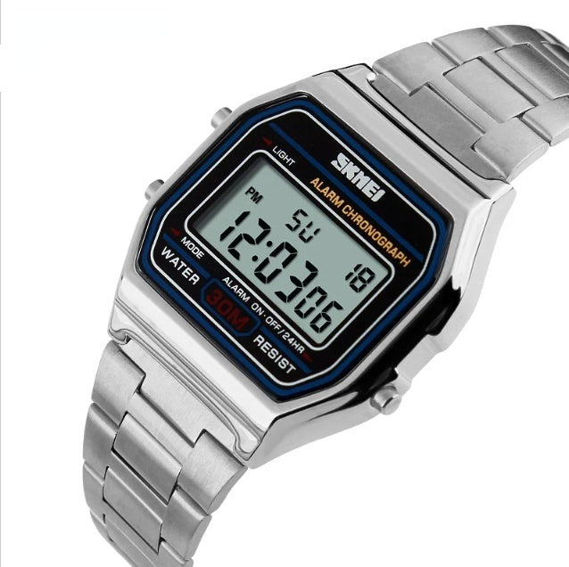 Mens Retro Electronic Watch Steel Band Lightweight Watch