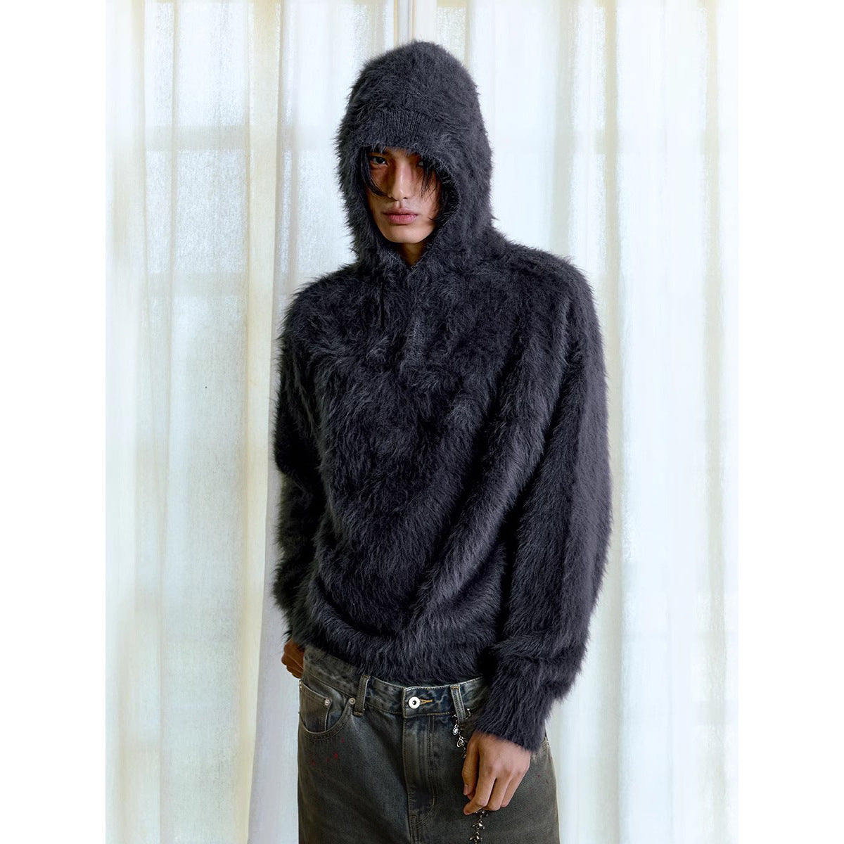 Moderne Herre Løs Plys Strikket Sweater Top