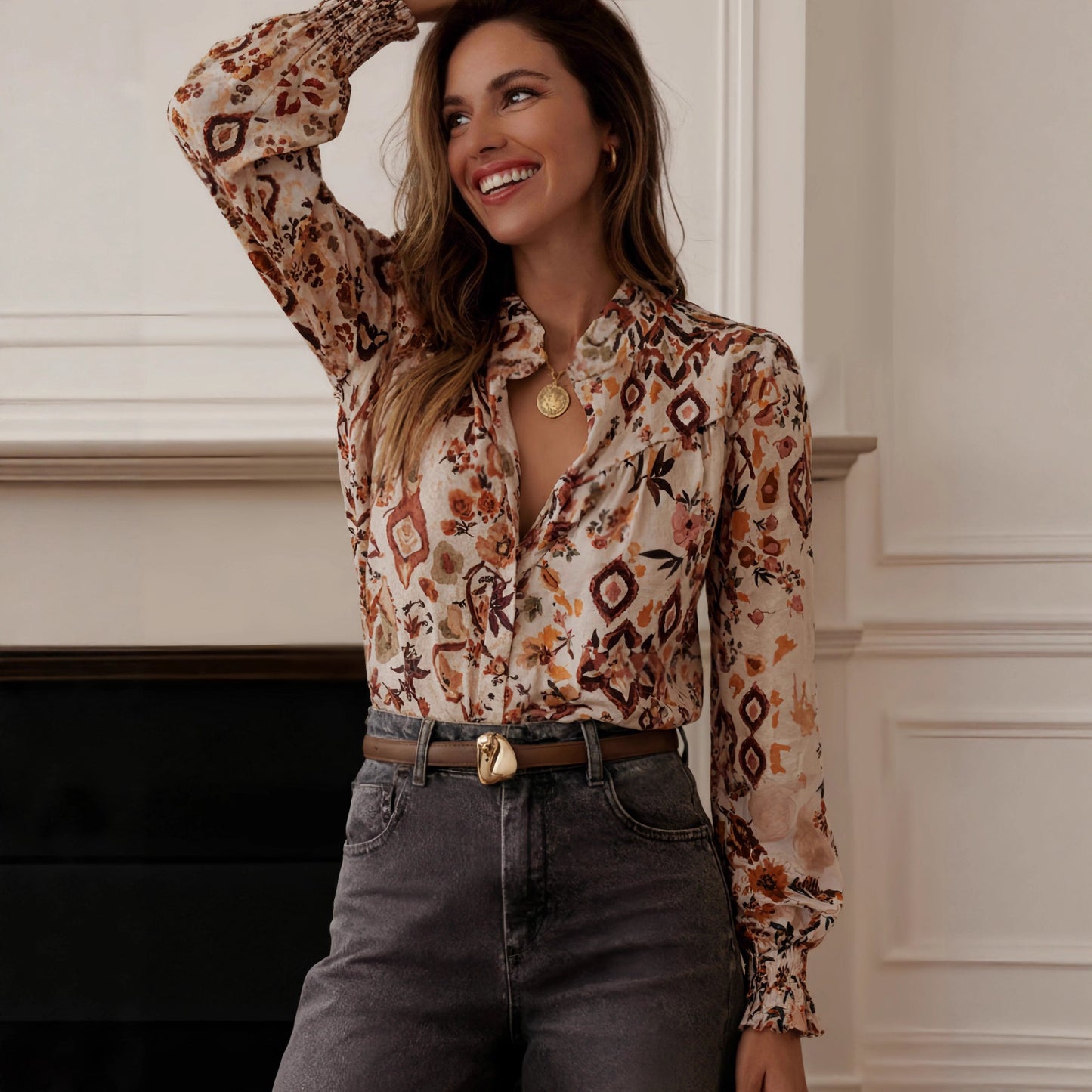 Lotus Collar Top Behagelig Klassisk Nostalgisk Fransk Skjorte
