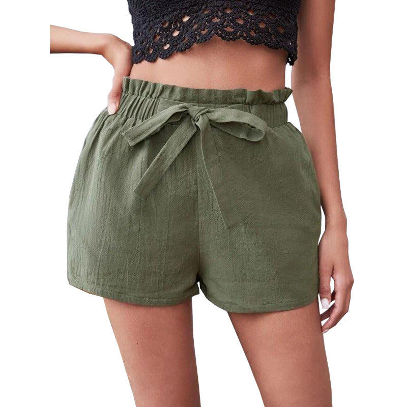 Women's Bow Loose Mid Waist Casual Straight Shorts