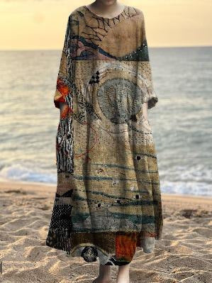 Fashionable Round-neck Long-sleeve Printed Dress