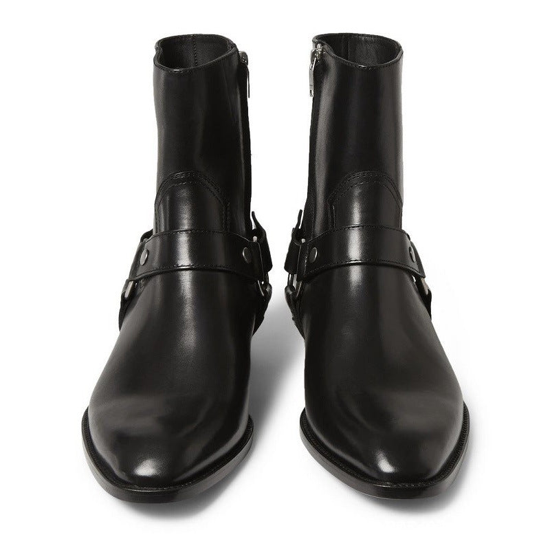 Pointed-toe Leather Martin Boots For Men