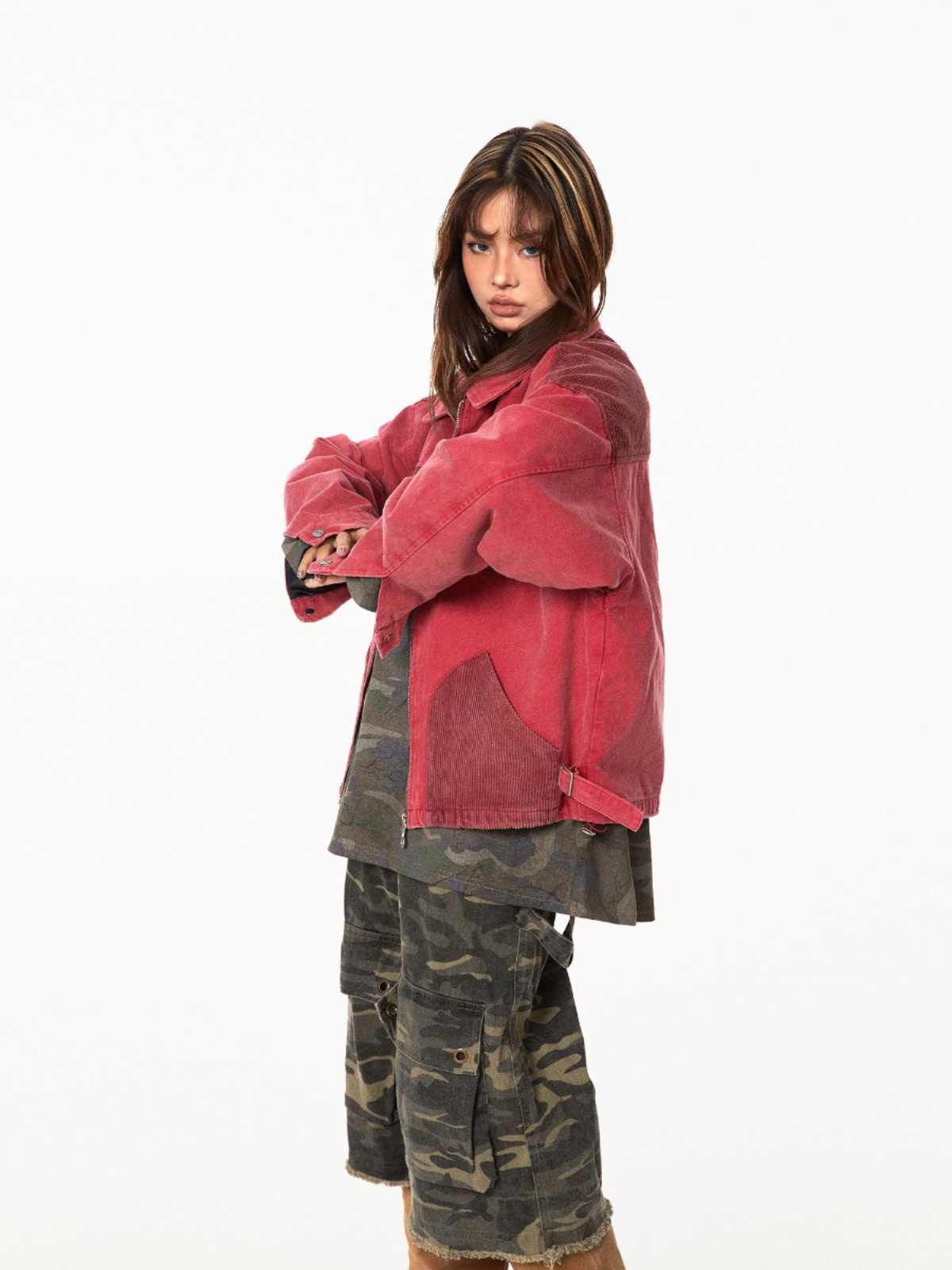 Patchwork Jacket Texture Three-dimensional Corduroy Pocket Baggy Coat