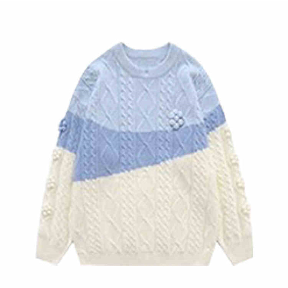 Autumn Winter Japanese Retro Lazy Style Wear Contrast Color Twist Knitted Sweater