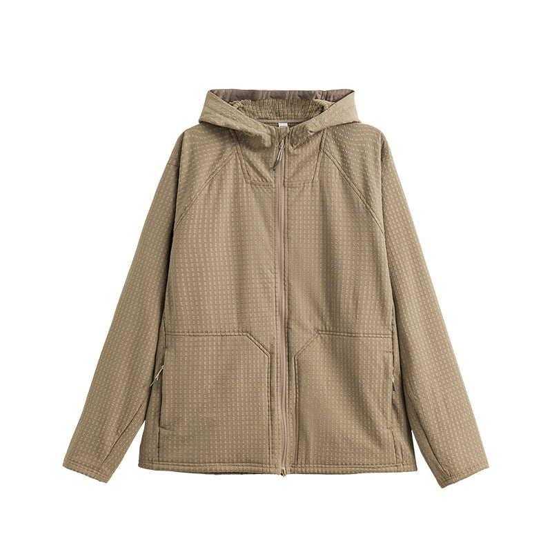 Mesh Brushed Sports Hooded Cut Fleece Padded Coat