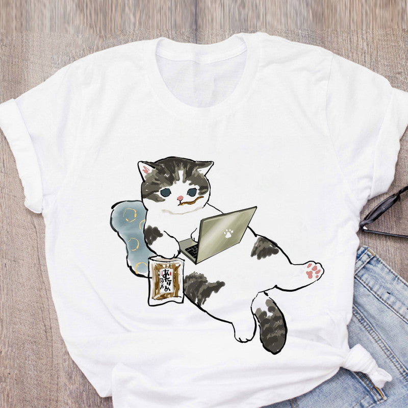 Personality Cute Cat Print Fashion Girlfriends Couple T-shirt