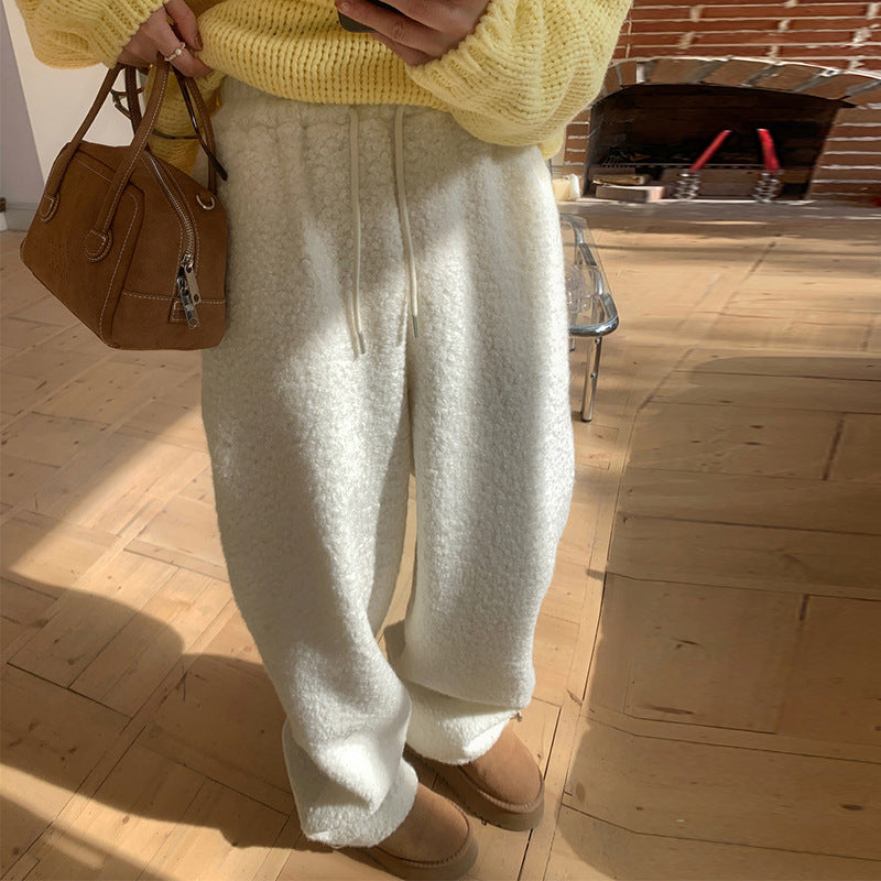 New Pure Color Thickened Warm Straight-leg Pants Casual Hot Girl Trousers