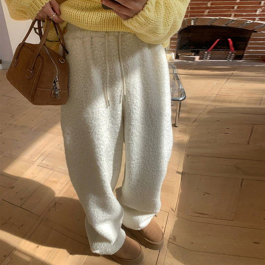 New Pure Color Thickened Warm Straight-leg Pants Casual Hot Girl Trousers