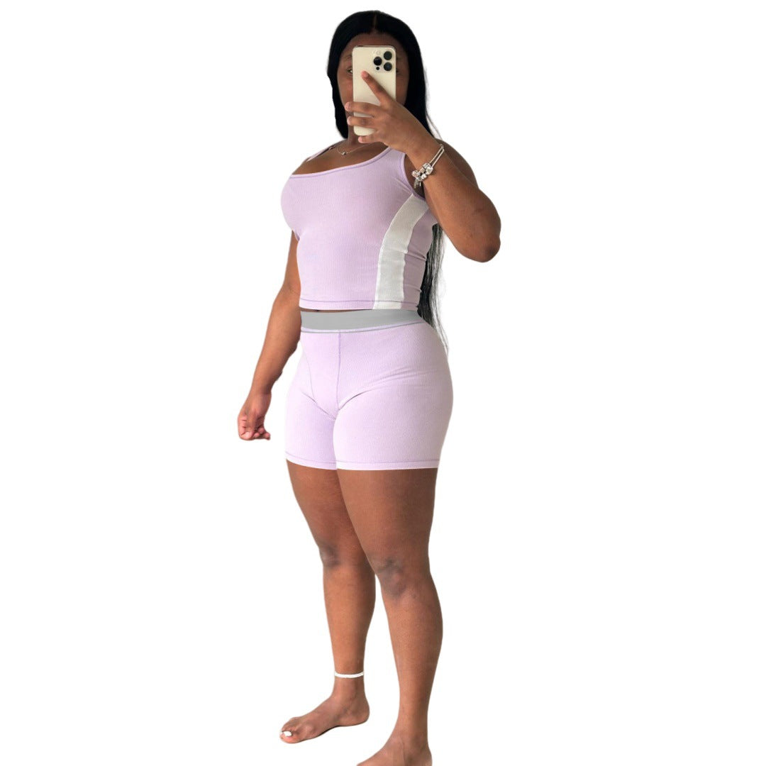 Stylish Casual Ribbed Patchwork Two-piece Set