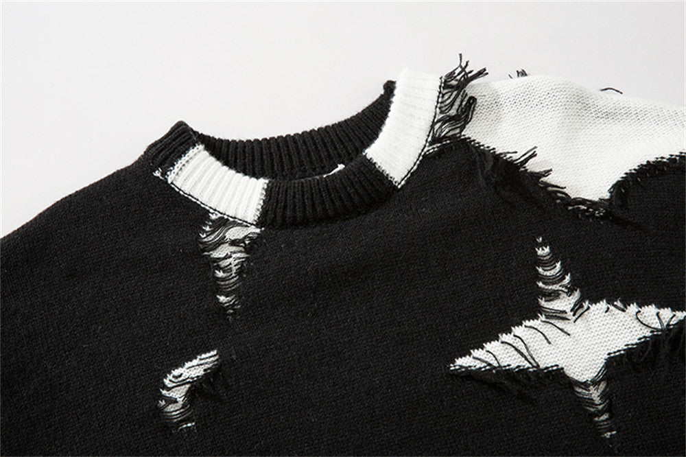 Multi-colored Rough Edges Round Neck Sweater Men's Street