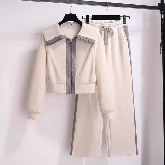 Casual Athletic Wide-leg Pants Two-piece Set