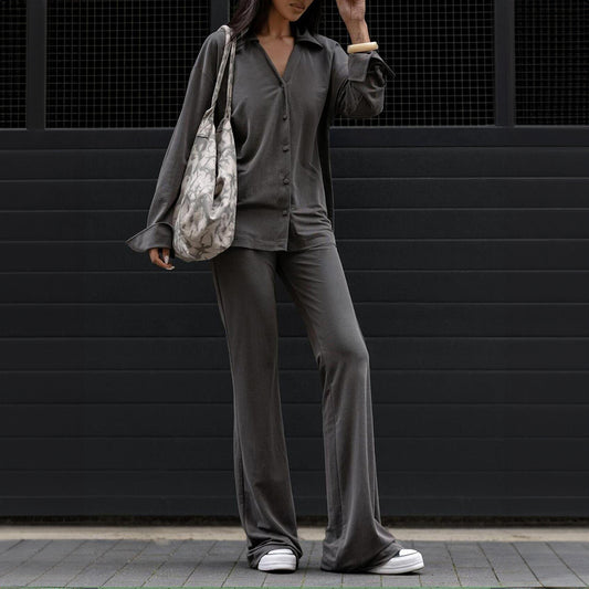 Long Sleeve Shirt And Pants Suit Women's Clothing