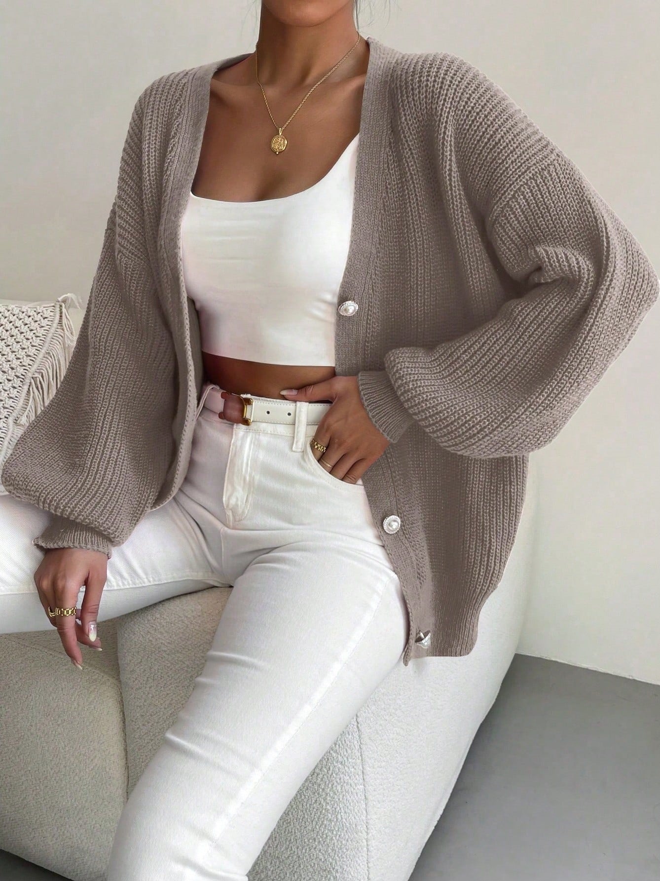 Women's Solid Color Loose-fitting Large Size Knitted Cardigan Sweater