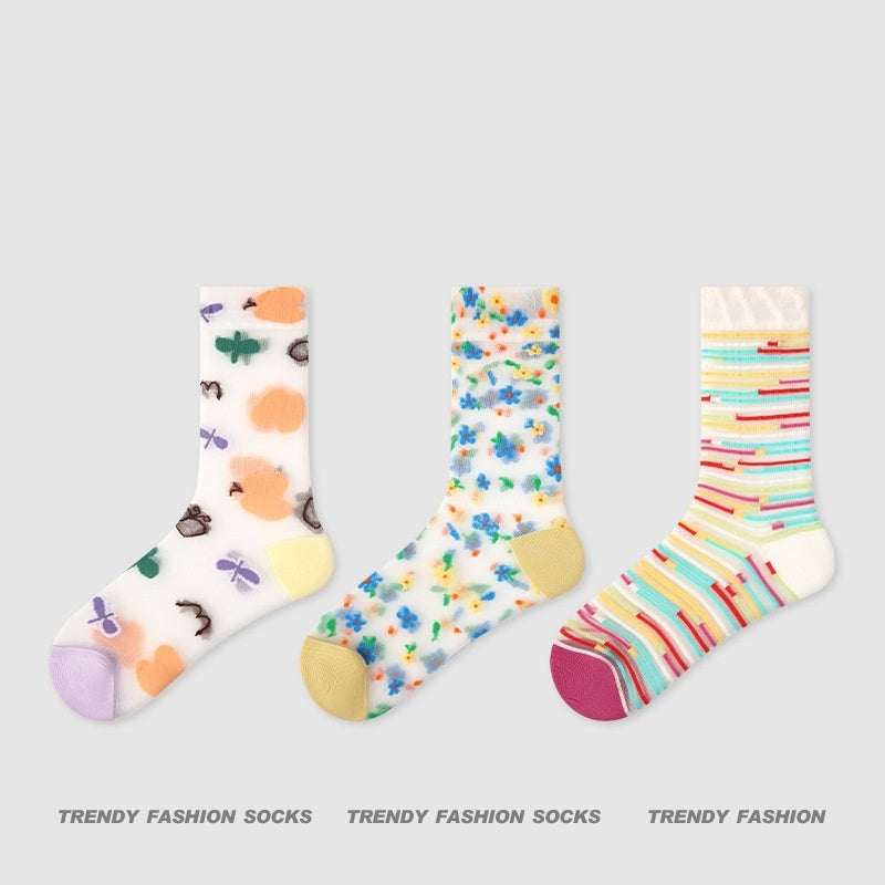 Breathable Thin Colorful Mesh Mid-calf Socks