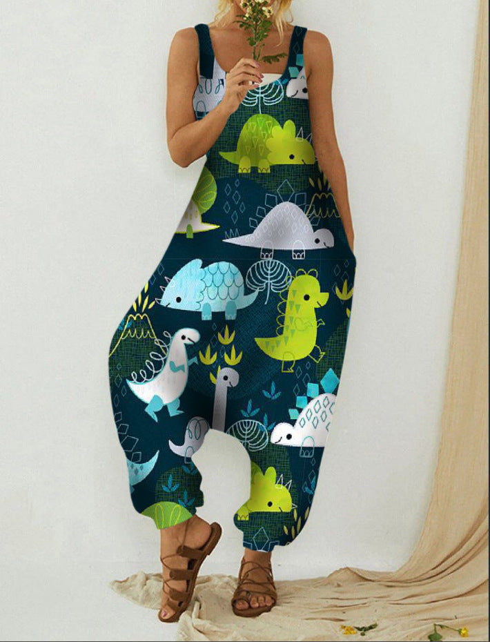 Cute Animal Print Loose Plus Size Casual Beach Overalls
