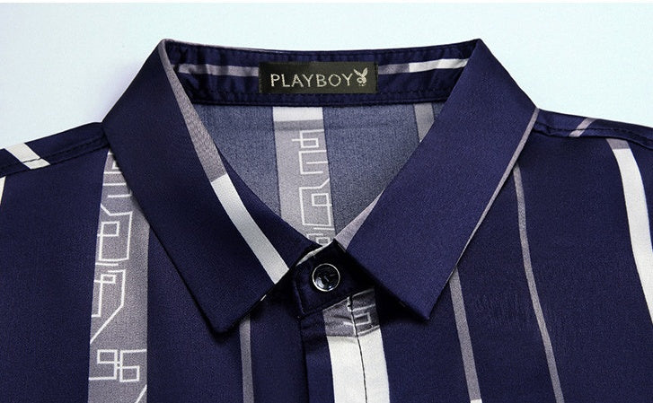 Spring And Autumn Striped  Silk Ironing Shirt Men's Long Sleeves