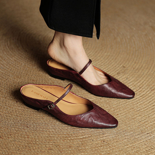 Summer New Women's Closed Toe Cowhide Slippers