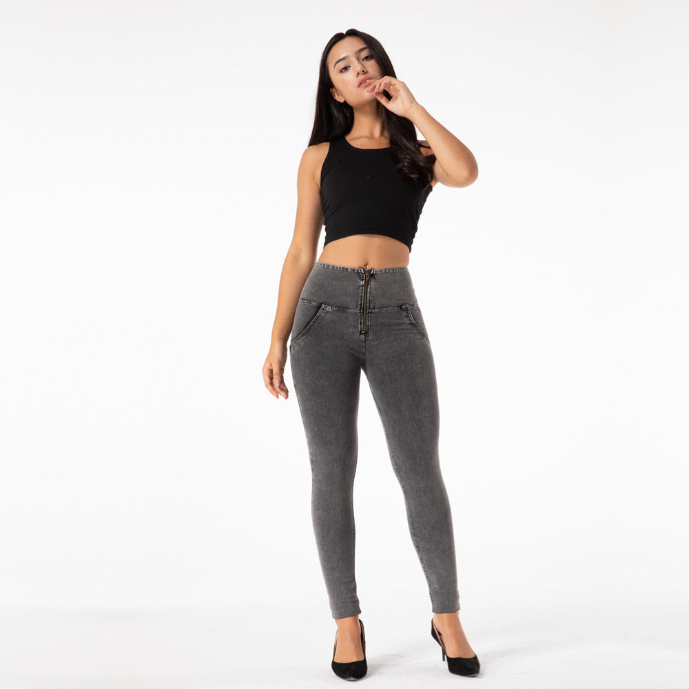 Women's Hip Lift High Waist Yoga Denim Peach Pants