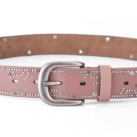 Girly Pants Belt With Rhinestone Inlaid Alloy Pin Buckle