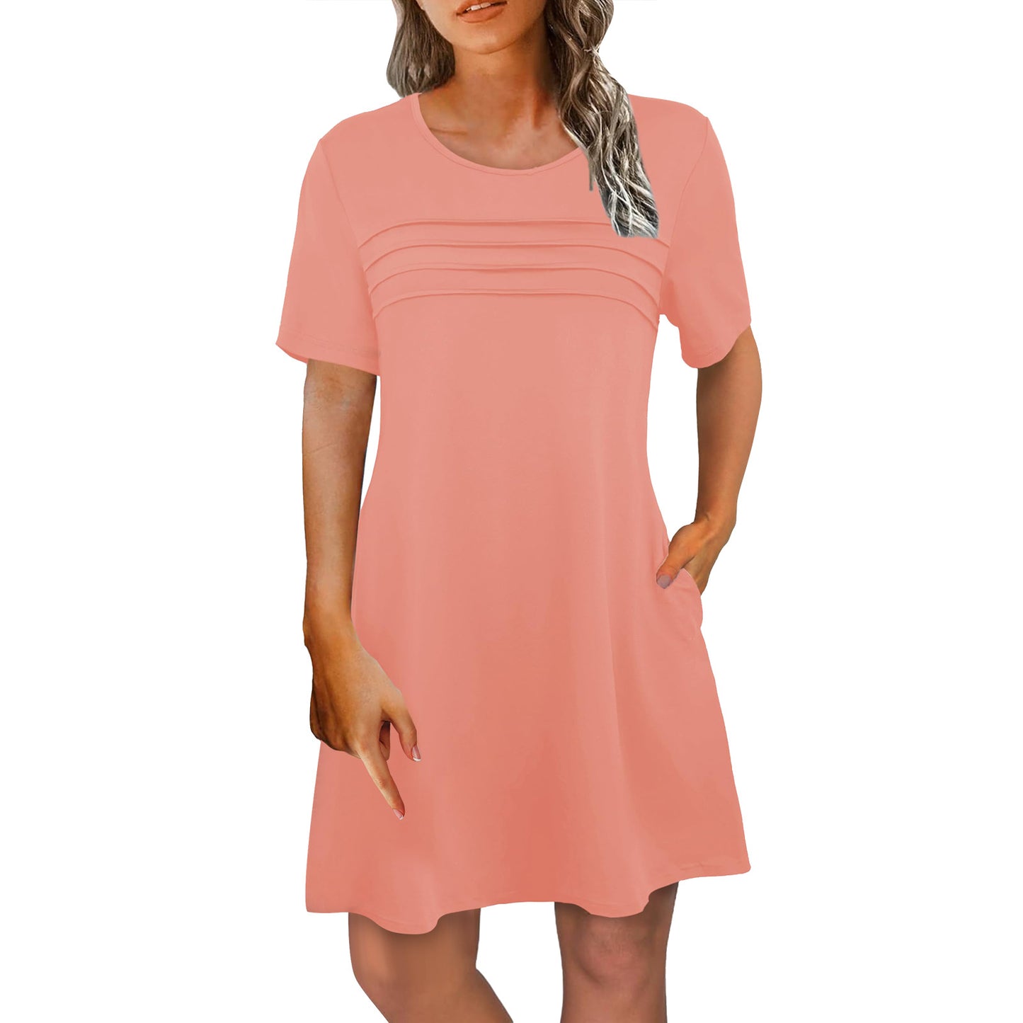 Casual Short-sleeve Belted Mid-length Summer Dress