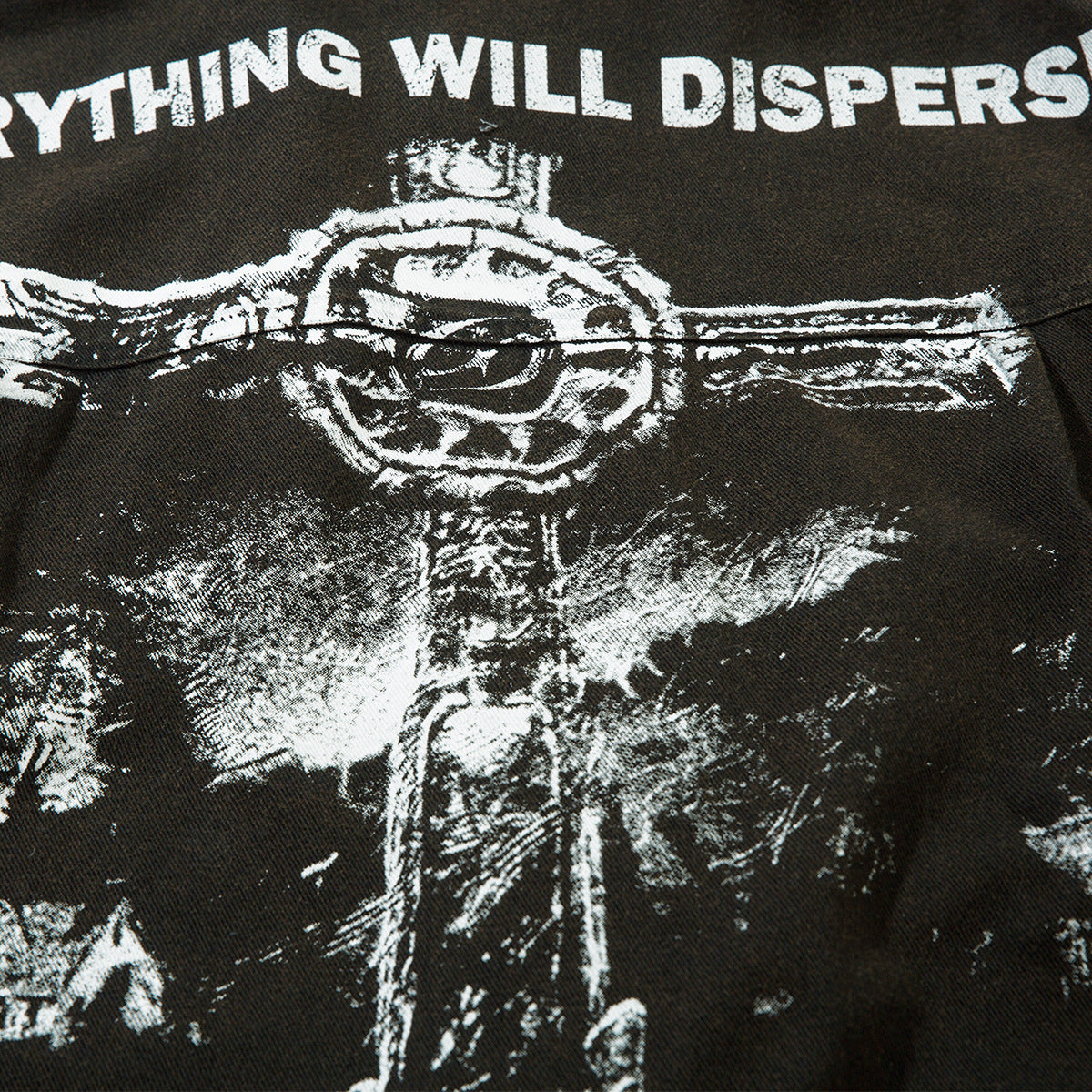 Men's Damaged Washed Denim Cross Printed Shirt