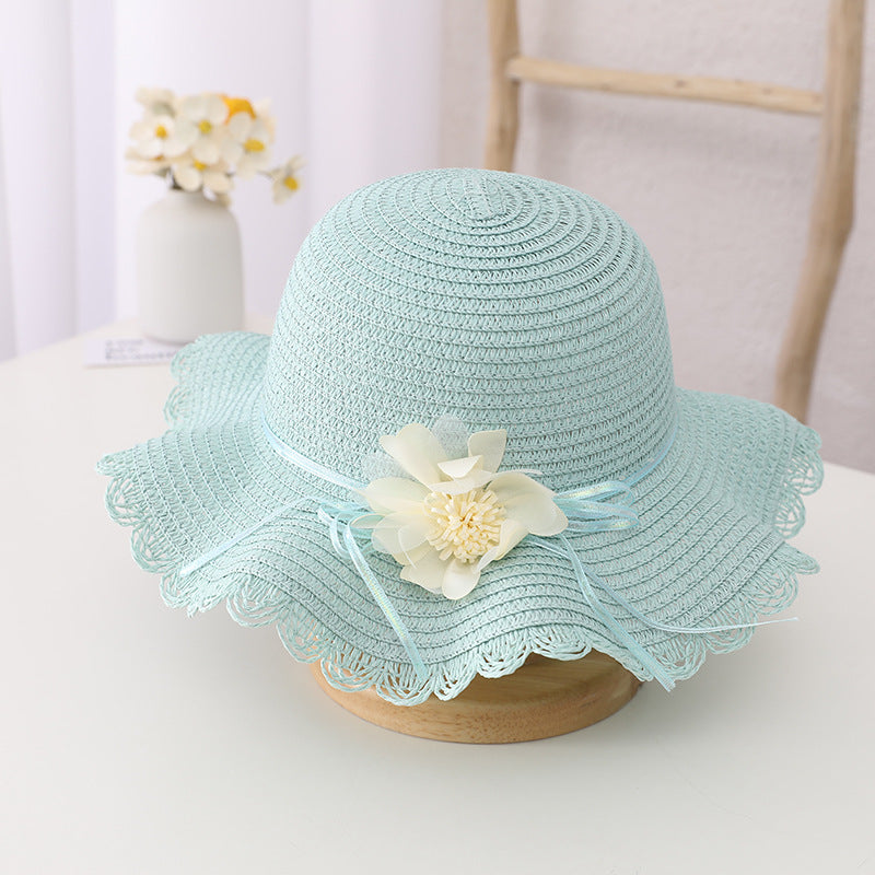 Children's Summer Sunshade Flower Princess Straw Hat Backpack Set