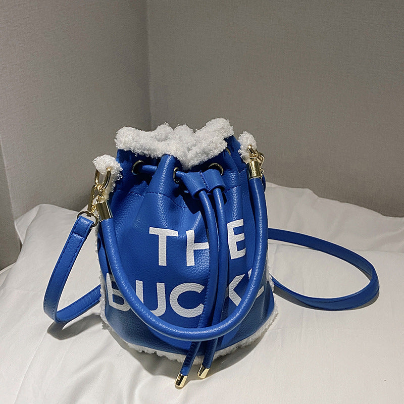 BucketLamb Wool Alphabet Portable Cross-body Bucket Bag