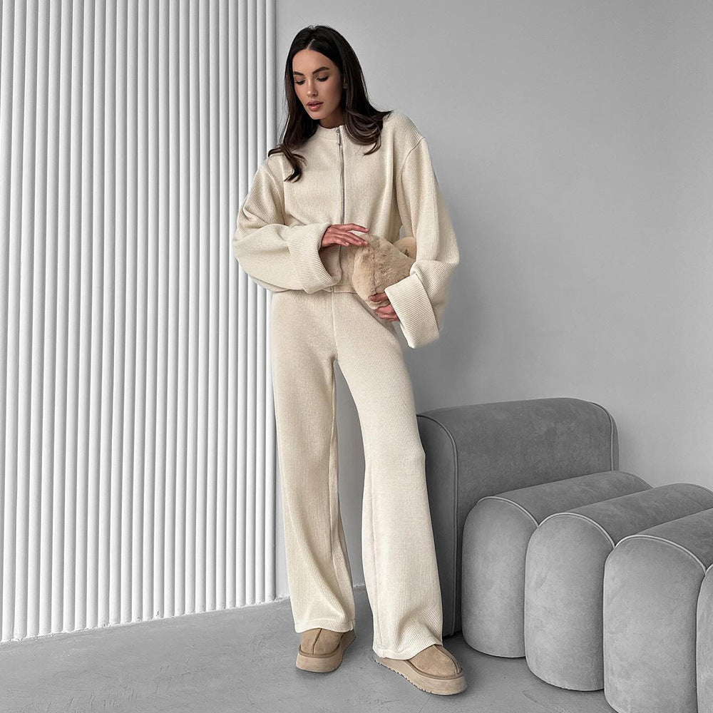 Women's Zipper Jacket And Trousers Casual Suit