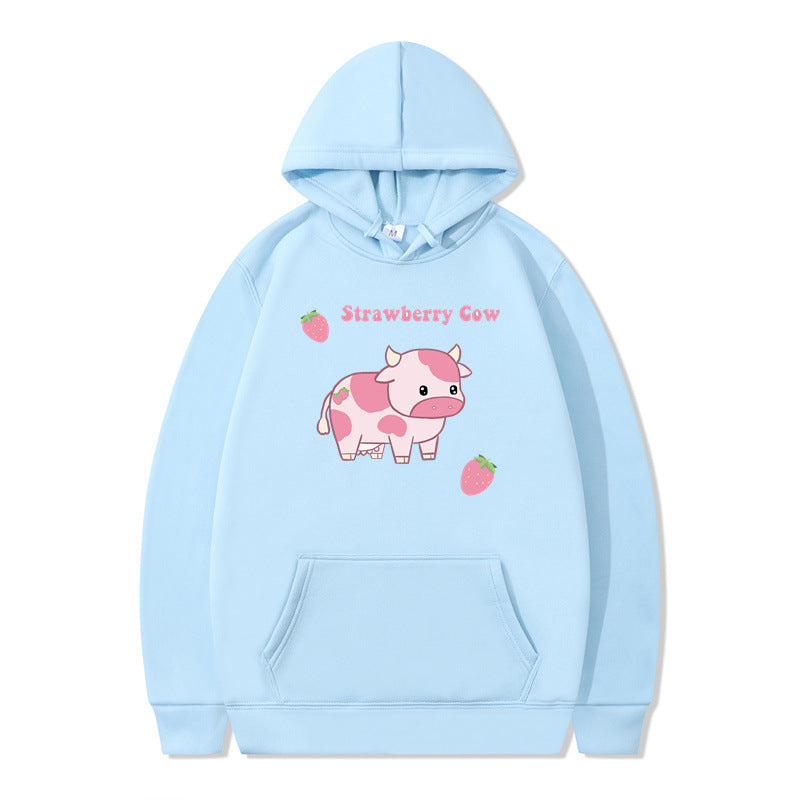 Strawberry Milk Print Langærmet Hættetrøje