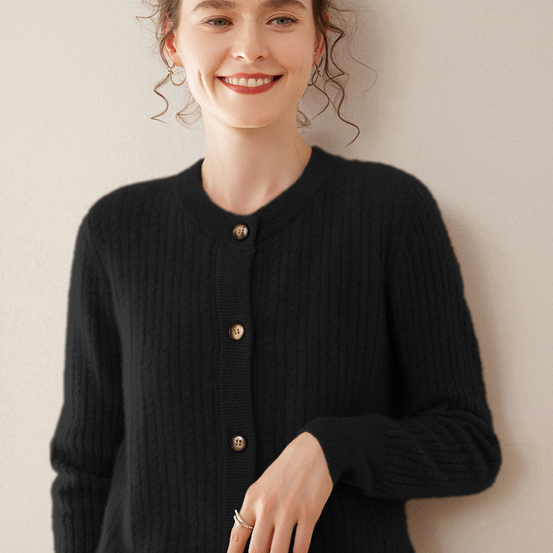 Round Neck Cashmere Cardigan Knitted Sweater Coat