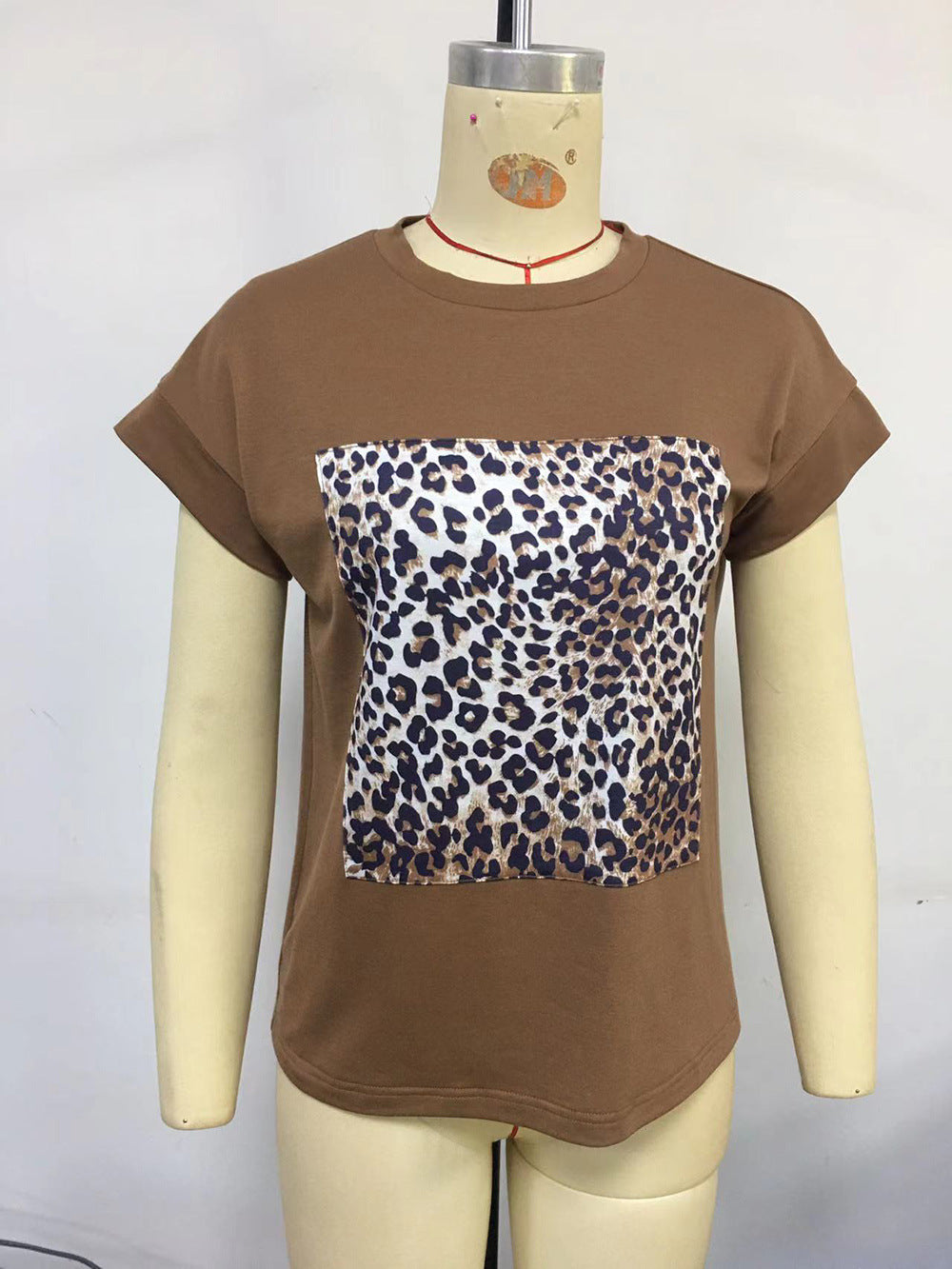 Euramerican Women's Summer New Leopard Print Joint Round Collar