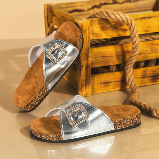 Summer New Retro Casual Belt Buckle Open Toe Slippers