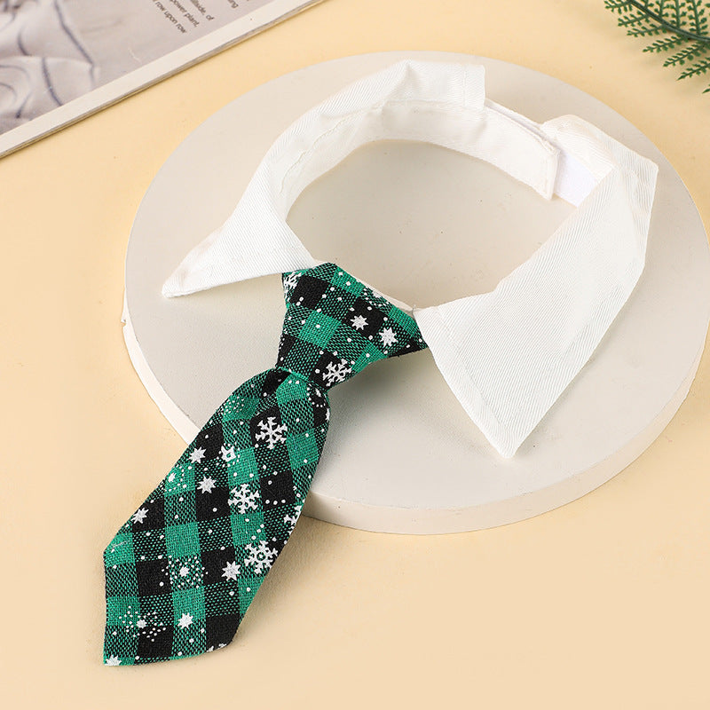 Christmas Dog Necktie, Adjustable Winter Snowflake Pattern Pet Tie Collar With Red Plaid For Small Medium Cat Dog Christmas Weddings Pet Tuxedo Outfit Decoration