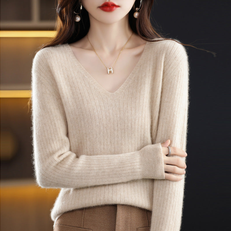 Women's Knitwear V-neck Pullover Base Drawstring Plus Size Short Sweater