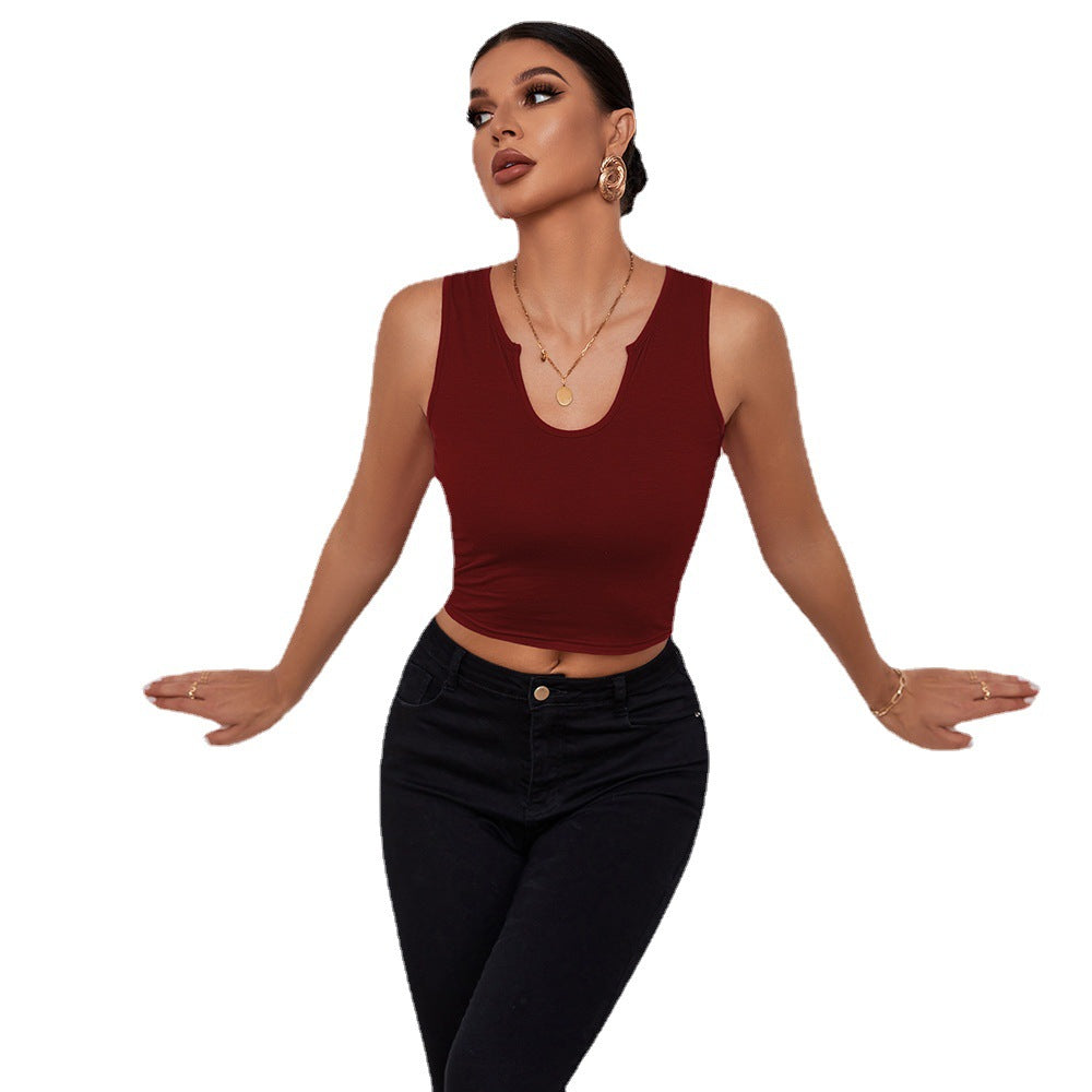 Women's V-neck Slim-fit Short Sleeveless Knit Sporty Casual Tank Top