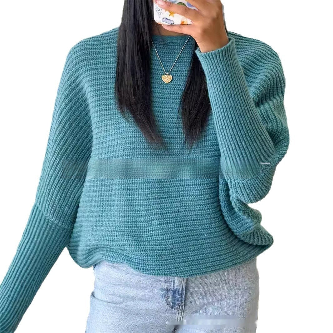 Round Neck Pullover Long Sleeve Batwing Shirt Fashionable Knitted Women's Sweater