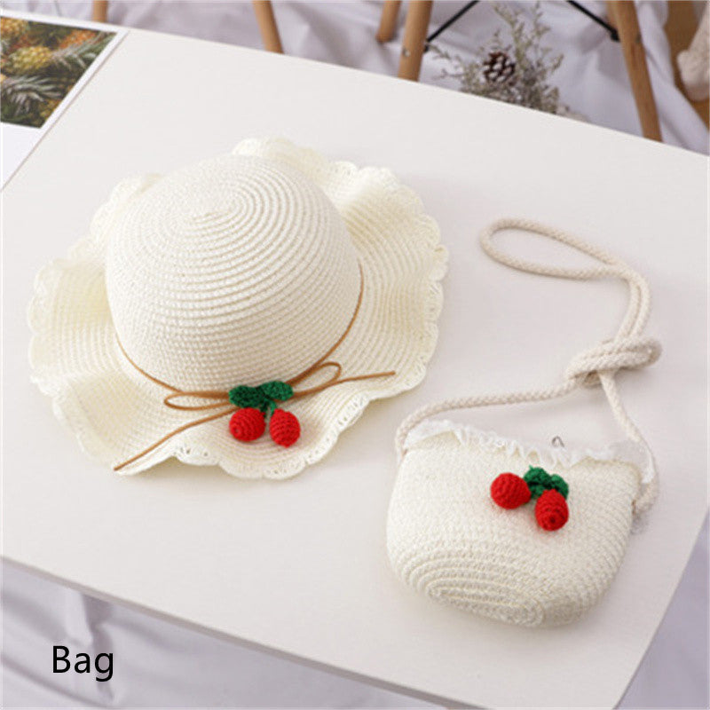 Children's Big Brim Shade Beach Straw Hat Bag