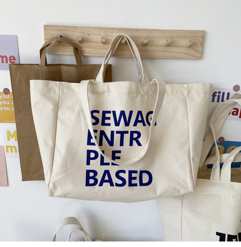 Korean Version Large Capacity English Canvas Shopping Bag