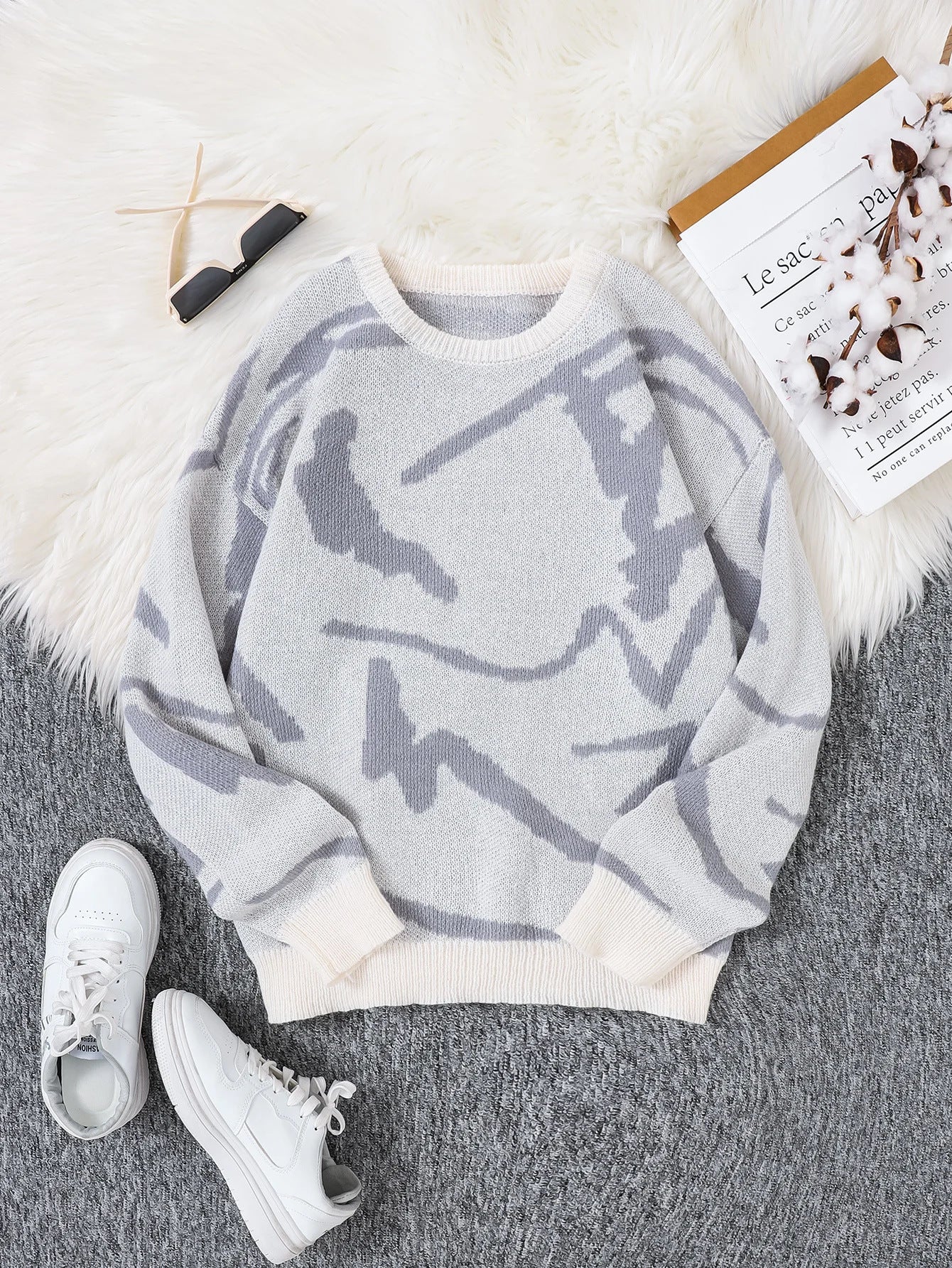 Men's Autumn And Winter Loose Round Neck Knitted Long-sleeved Jacket