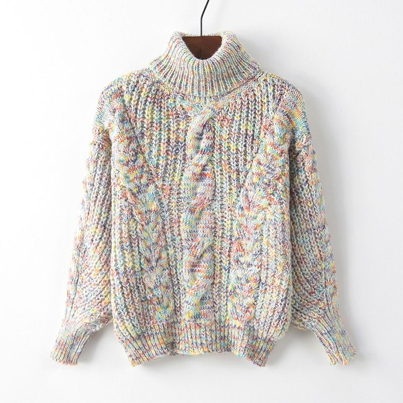 National stil retro pullover tyk rullekrave løs strik til kvinder