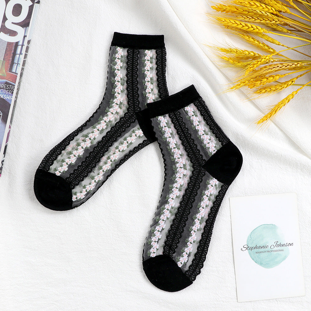 Women's Mid-calf Ins Fashionable Small Floral Transparent Spun Glass Summer Thin Stockings