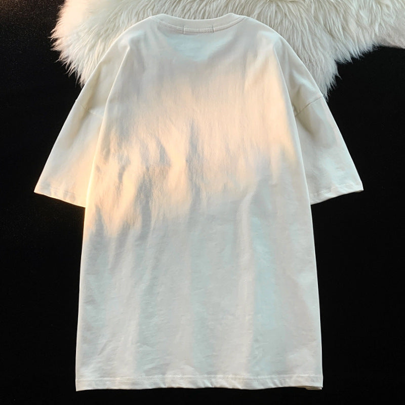 Letter Embroidery Pattern Loose All-matching Pure Cotton Tops