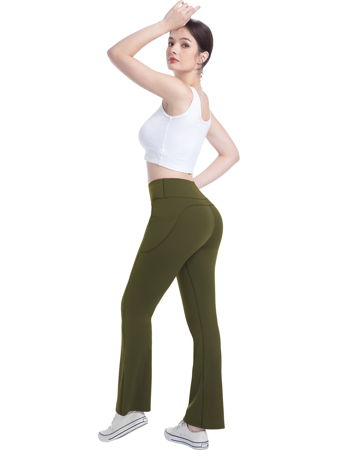 Hip-lifting Flared Yoga Pants With Side Pockets In A Workwear-inspired Style