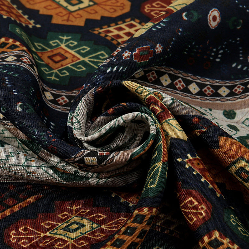 Retro Color-Block Small Floral Shawl For Women