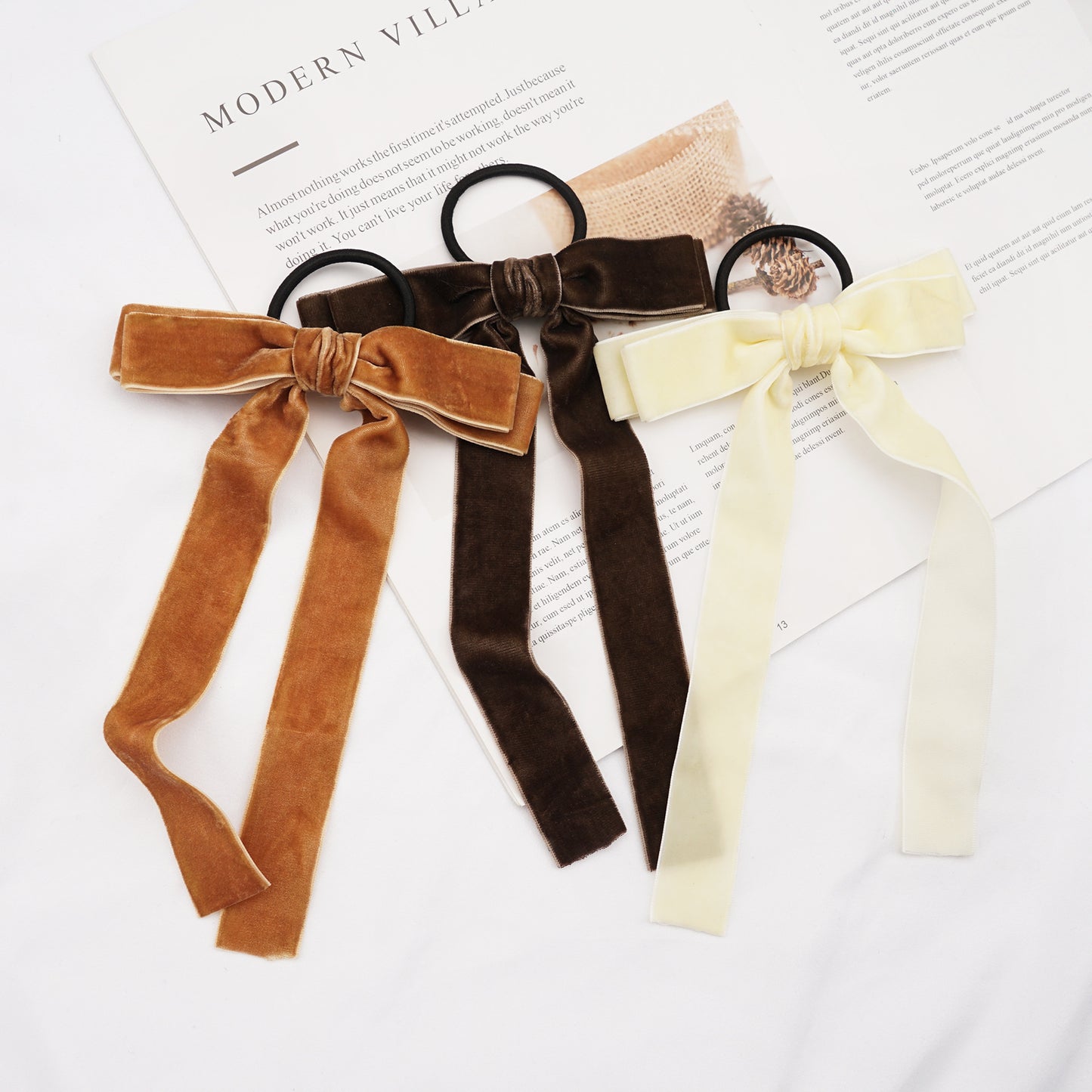 Velvet Bandeau Rubber Band Girl Bow Ribbon Horsetail Headwear